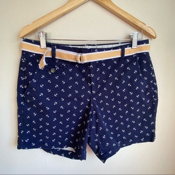 Dockers Shorts Women Navy Blue White Anchors  Pockets Flat Front‎  Size 10 - Picture 2 of 9